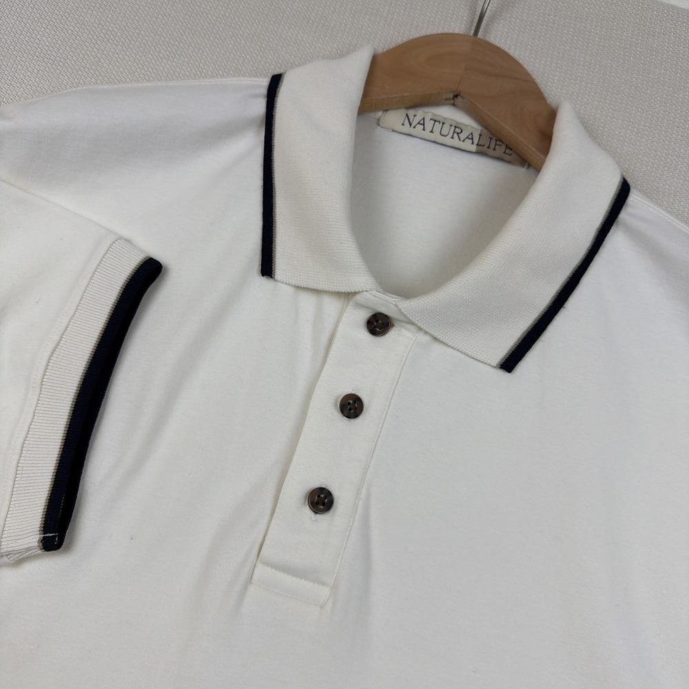 Natural Life Heavy Knit Polo Shirt Mens Size XL TALL* Ivory Preppy 100% Cotton